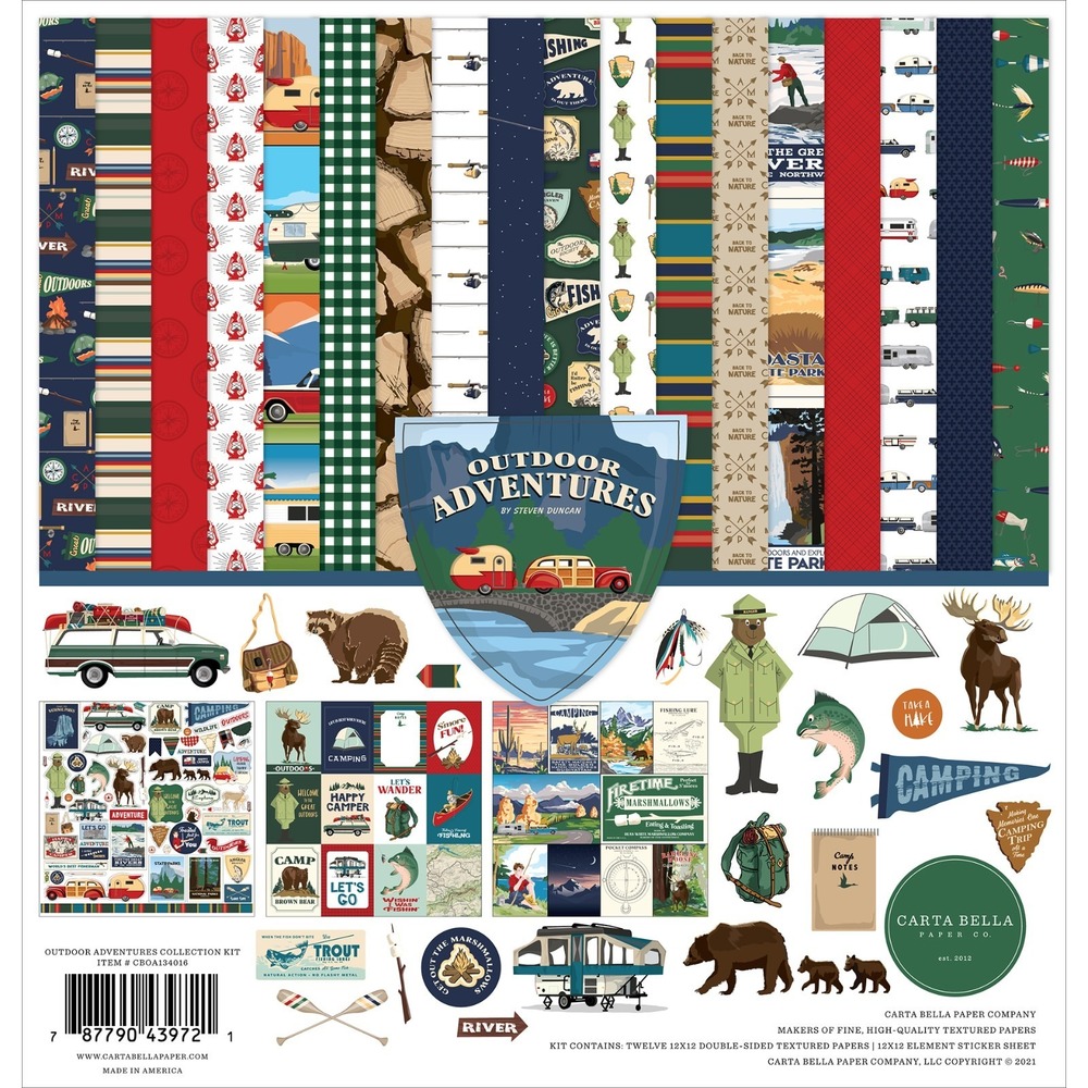 Carta Bella OUTDOOR ADVENTURES Collection Kit 12x12 Paper Stickers Scrapbook